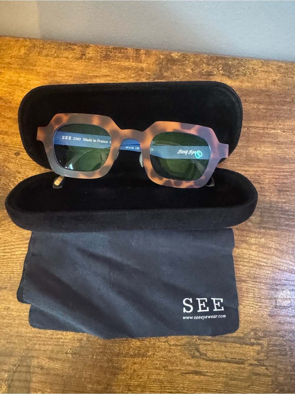 SEE Eyewear 2365 Tortoise Blue Geometric Statement Frames France Case‎ Cloth